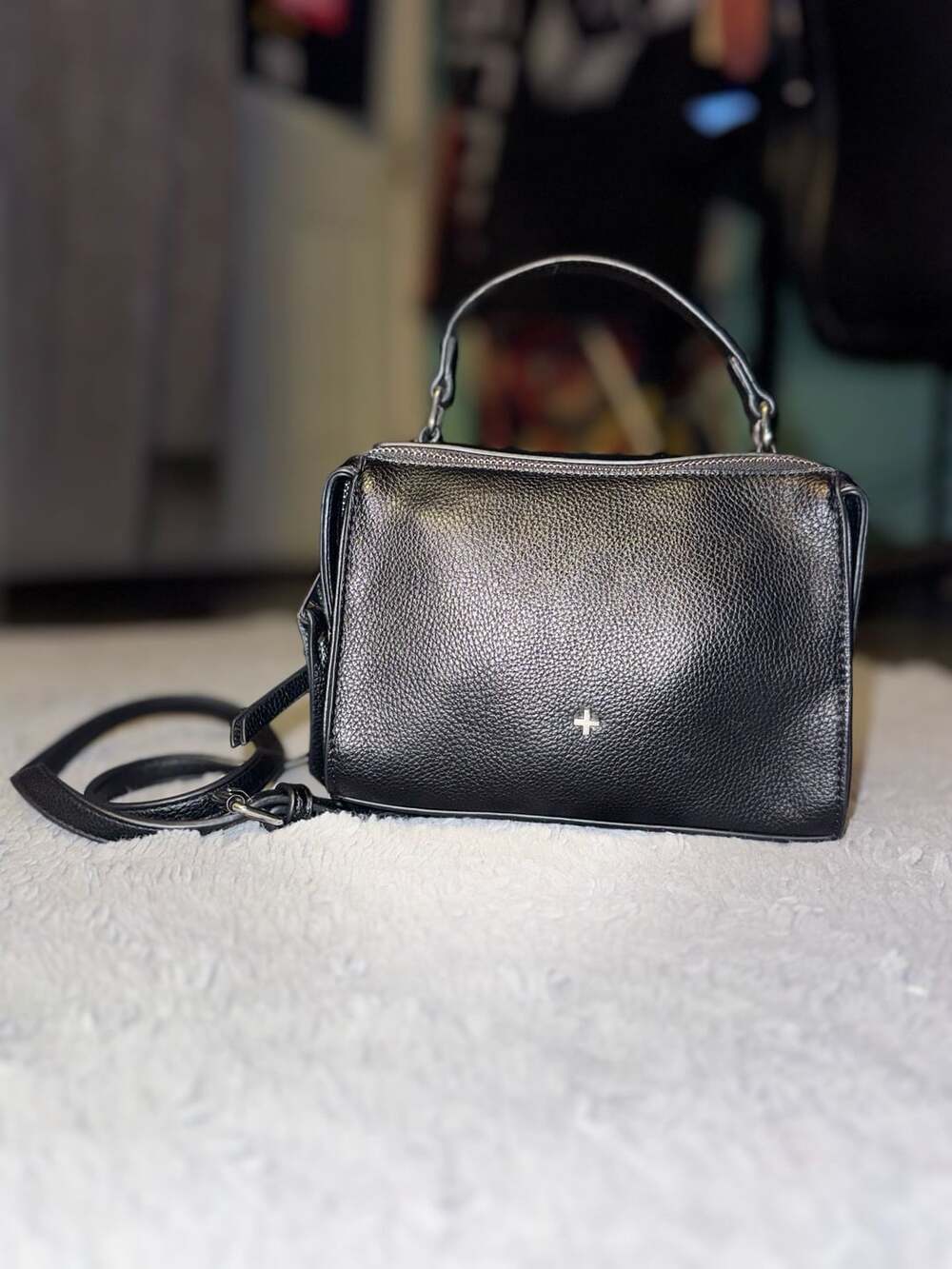 Peta + Jain Crossbody Bag Black Pebble Faux Leather